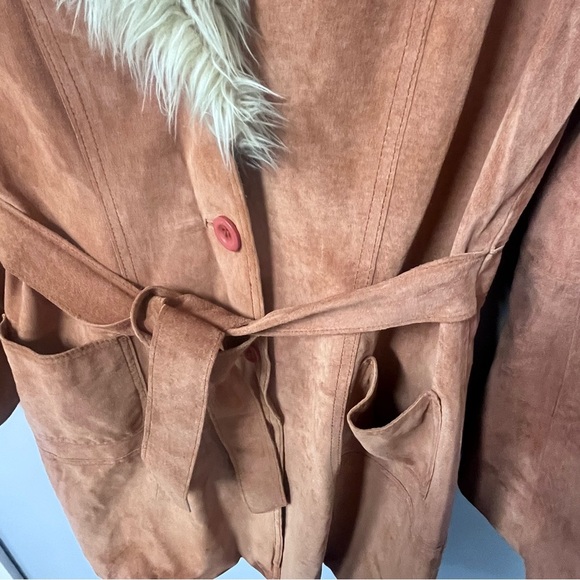 y2k arden b womens brown suede jacket faux fur collar and belted penny lanes - Picture 10 of 13